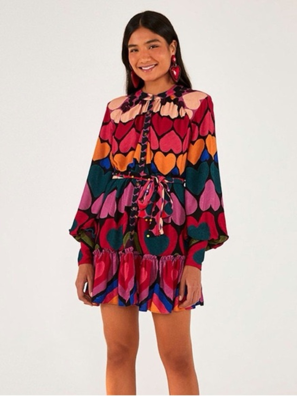 Farm Rio Full Of Hearts Long Sleeved Dress
